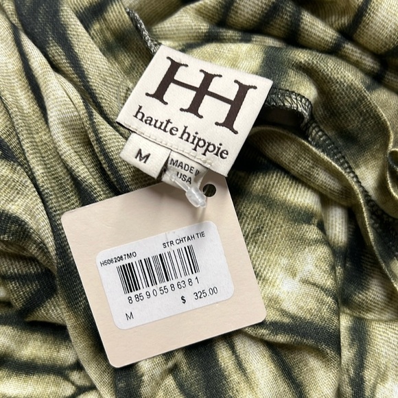 Haute Hippie NWT Green Cap Sleeve Maxi Dress in Green and Cream V-Neckline M - Picture 8 of 11